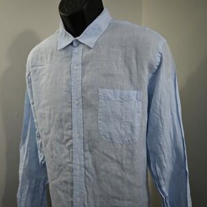 Southern Tide Button Down Mens Large Light Blue Long Sleeve Linen Pocket Shirt